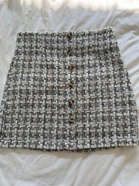 Pink Lily Gray and White Tweed Button-Front Mini Skirt